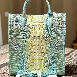 NWT Brahmin Seafoam Monique Tote With Adjustable Strap. Genuine Leather